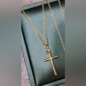 💯 Pure  chain Gold Cross Pendant Necklace Pawnable LW Only